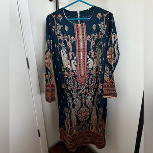 Women's Navy Floral Paisley Shalwar with Red Accents